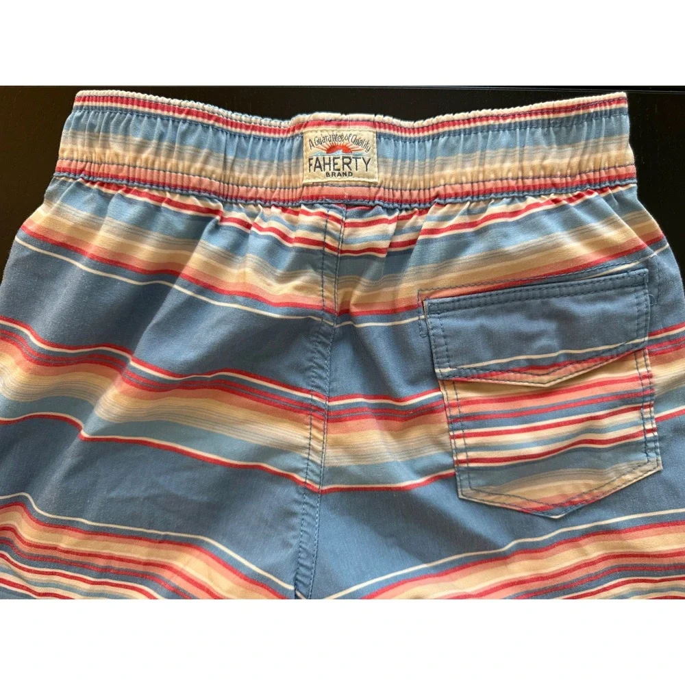Faherty Boys Swim Trunks Size 8 Striped Mesh-Lined Board Shorts Beach Resortwear
